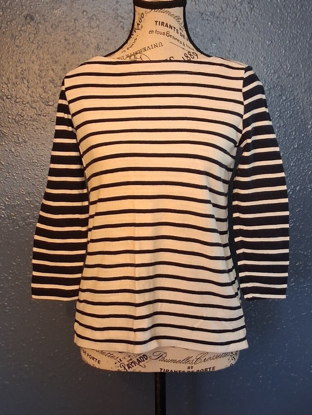 LOFT Womens Petite Extra Small XSP Navy Blue White Striped 100% Cotton Knit Top